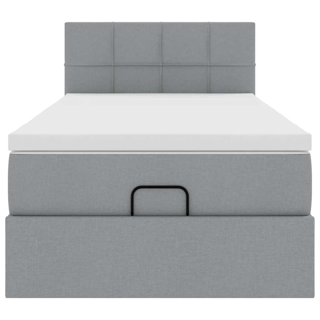 Ottomane Bett mit Matratze & LEDs Hellgrau 90x200 cm Stoff
