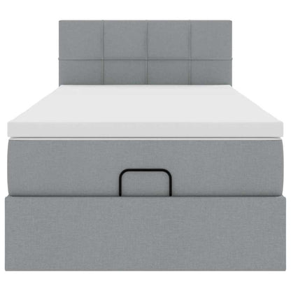 Ottomane Bett mit Matratze & LEDs Hellgrau 90x200 cm Stoff