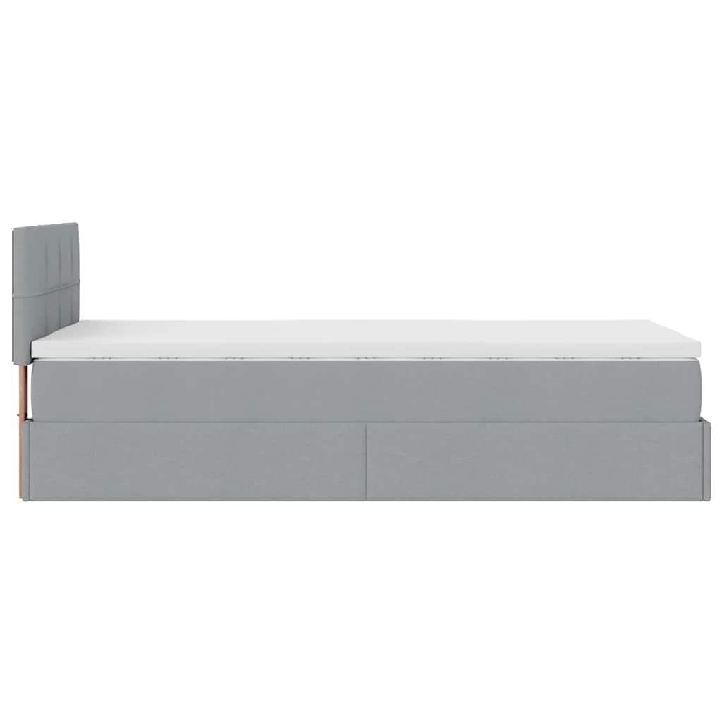 Ottomane Bett mit Matratze & LEDs Hellgrau 90x200 cm Stoff