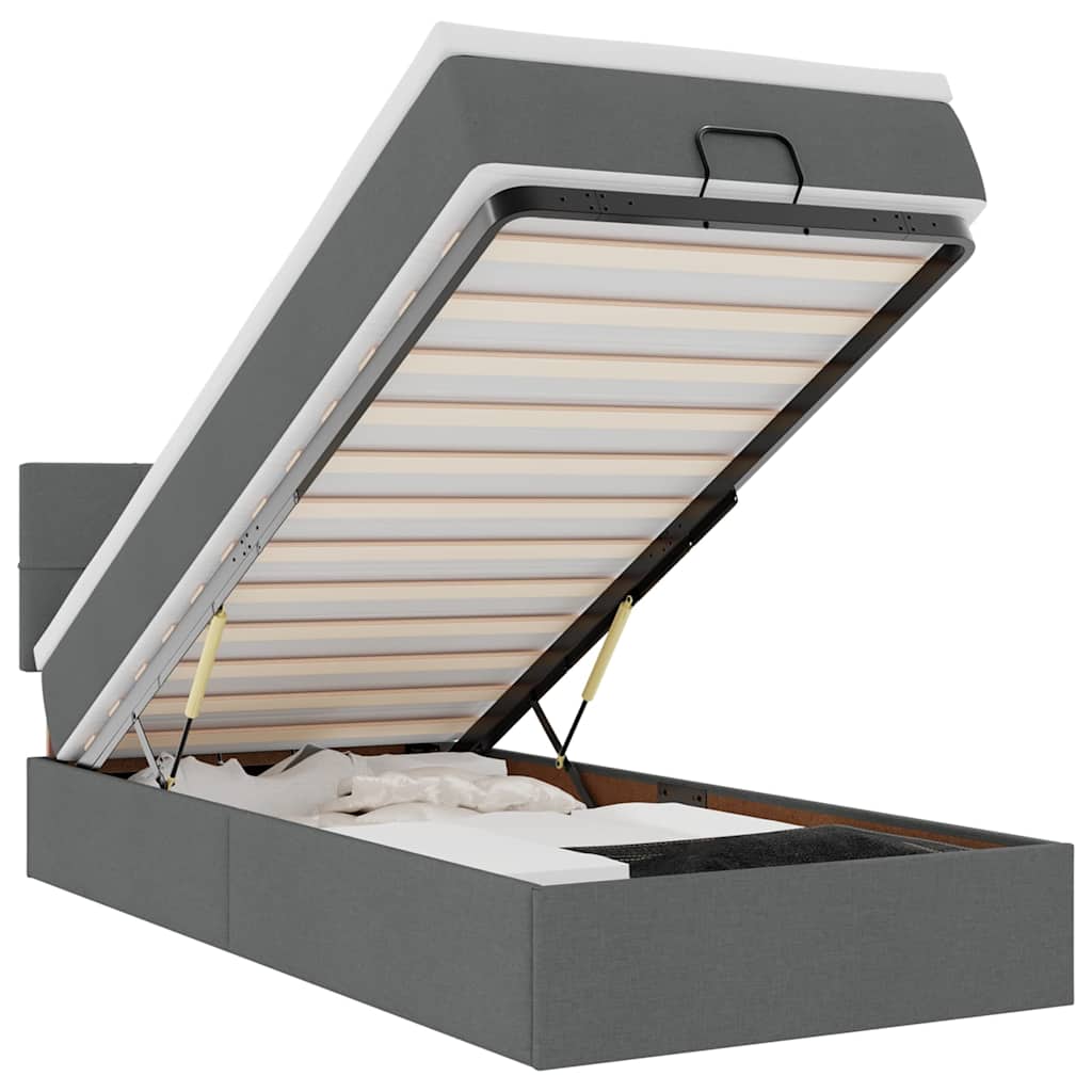 Ottomane Bett mit Matratze & LEDs Dunkelgrau 90x200 cm Stoff