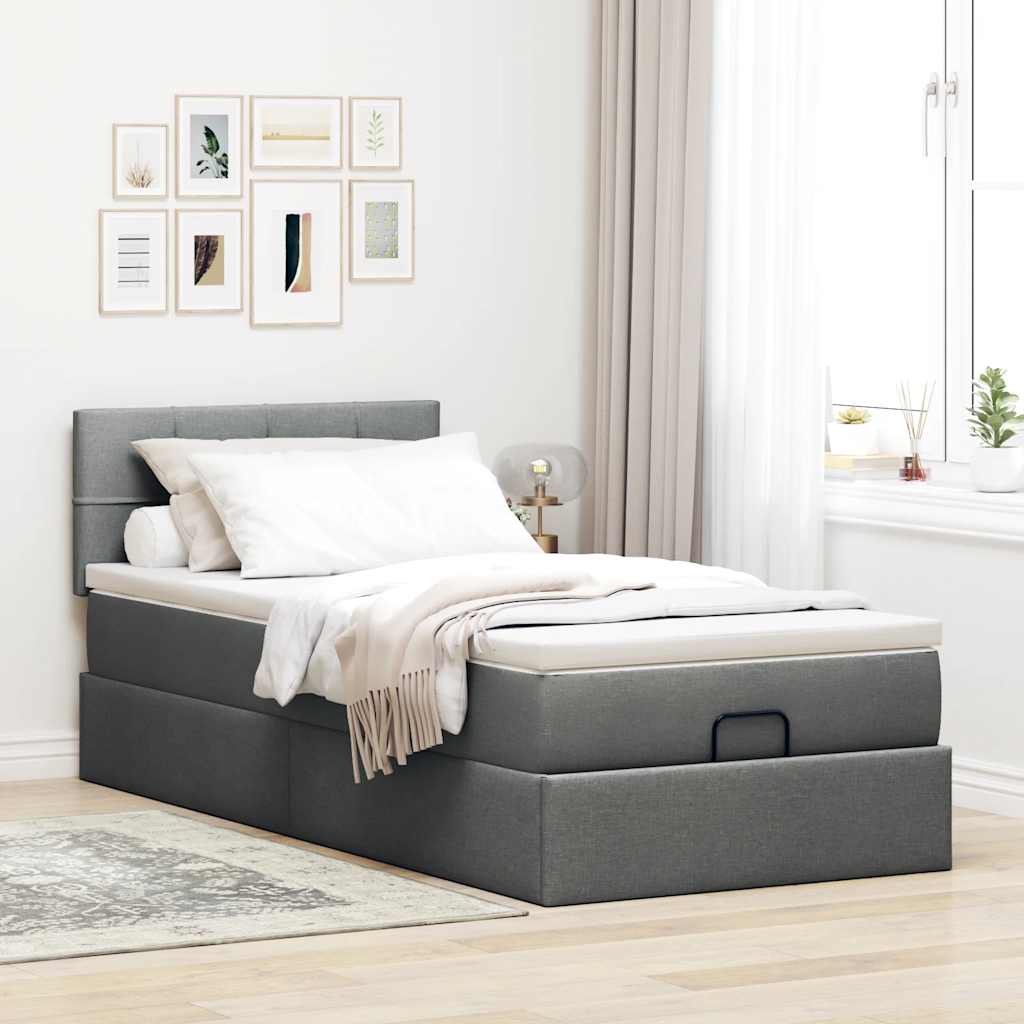 Ottomane Bett mit Matratze & LEDs Dunkelgrau 90x200 cm Stoff