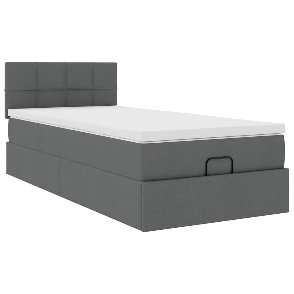 Ottomane Bett mit Matratze & LEDs Dunkelgrau 90x200 cm Stoff