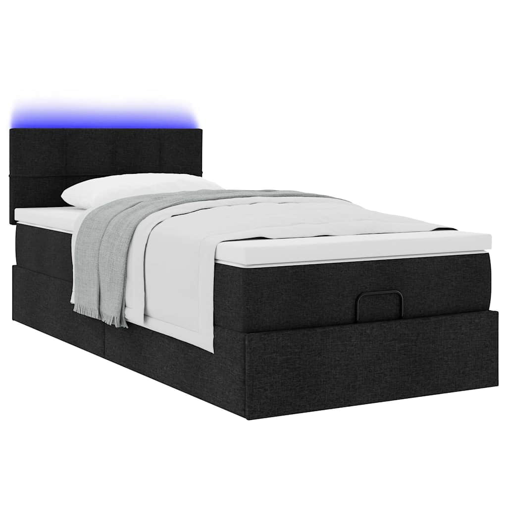 Ottoman-Bett mit Matratze & LEDs Schwarz 90x200 cm Stoff