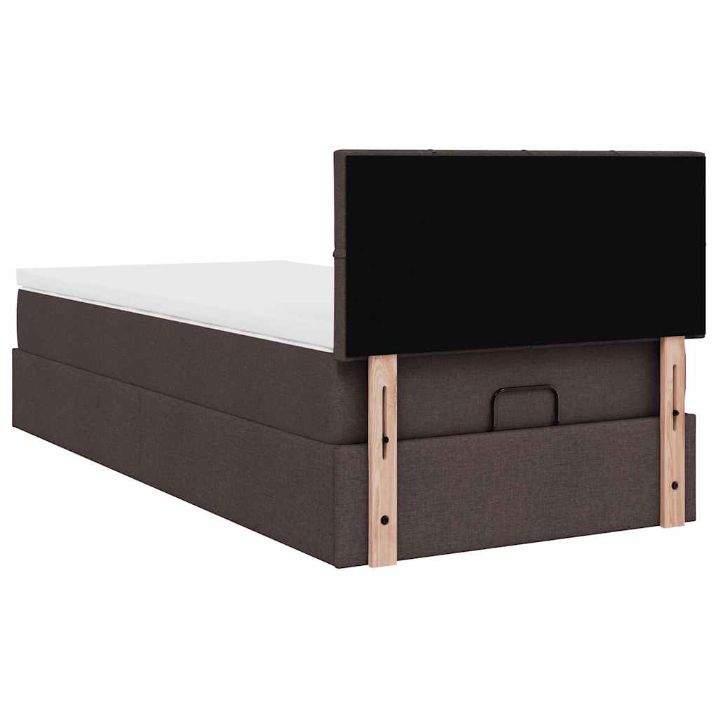 Ottomane Bett mit Matratze & LEDs Dunkelbraun 90x200 cm Stoff