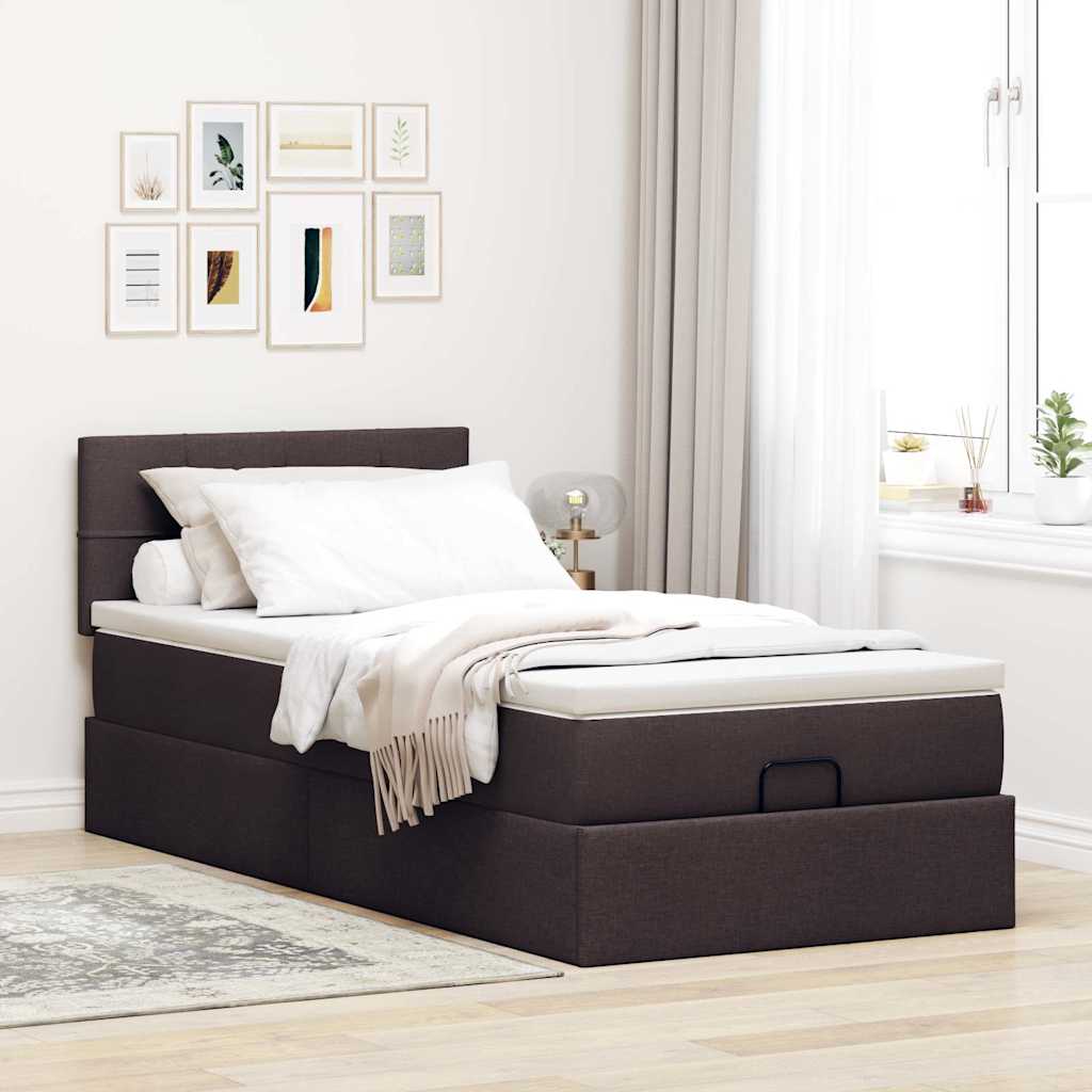 Ottomane Bett mit Matratze & LEDs Dunkelbraun 90x200 cm Stoff