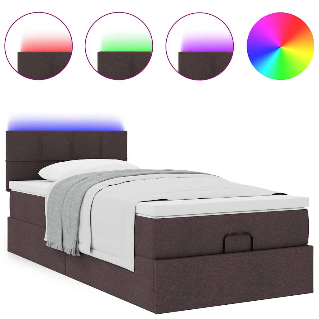 Ottomane Bett mit Matratze & LEDs Dunkelbraun 90x200 cm Stoff