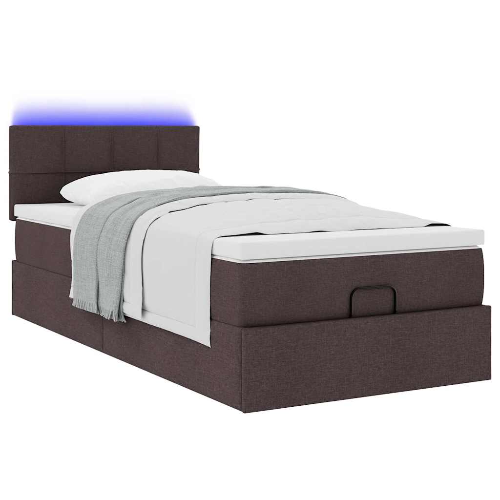 Ottomane Bett mit Matratze & LEDs Dunkelbraun 90x200 cm Stoff