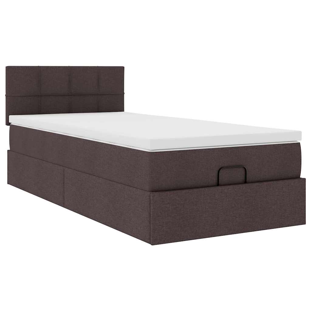 Ottomane Bett mit Matratze & LEDs Dunkelbraun 90x200 cm Stoff