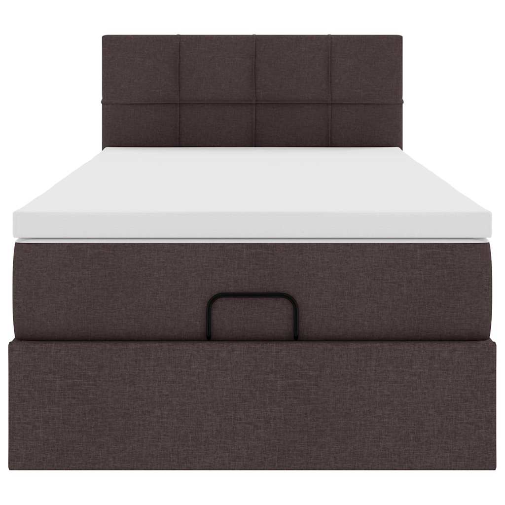Ottomane Bett mit Matratze & LEDs Dunkelbraun 90x200 cm Stoff