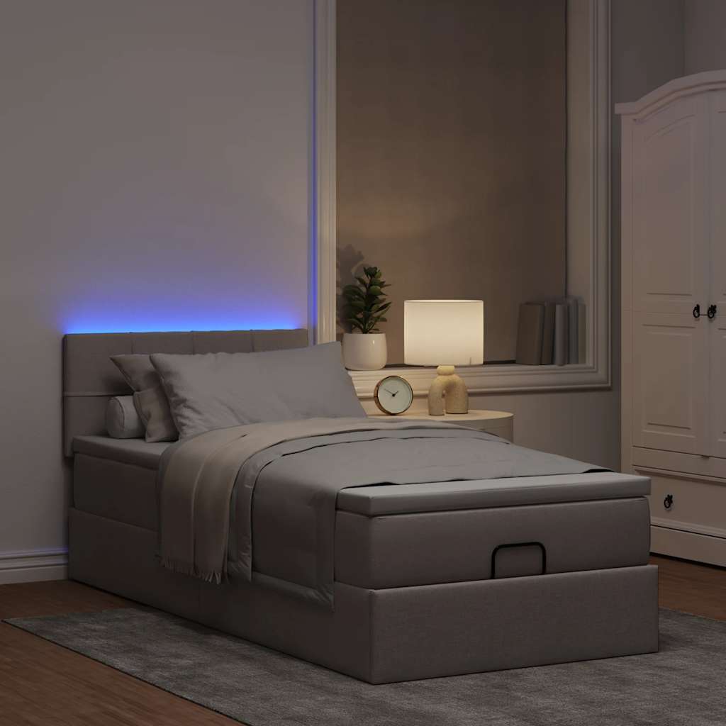 Ottomane Bett mit Matratze & LEDs Taupe 90x200 cm Stoff