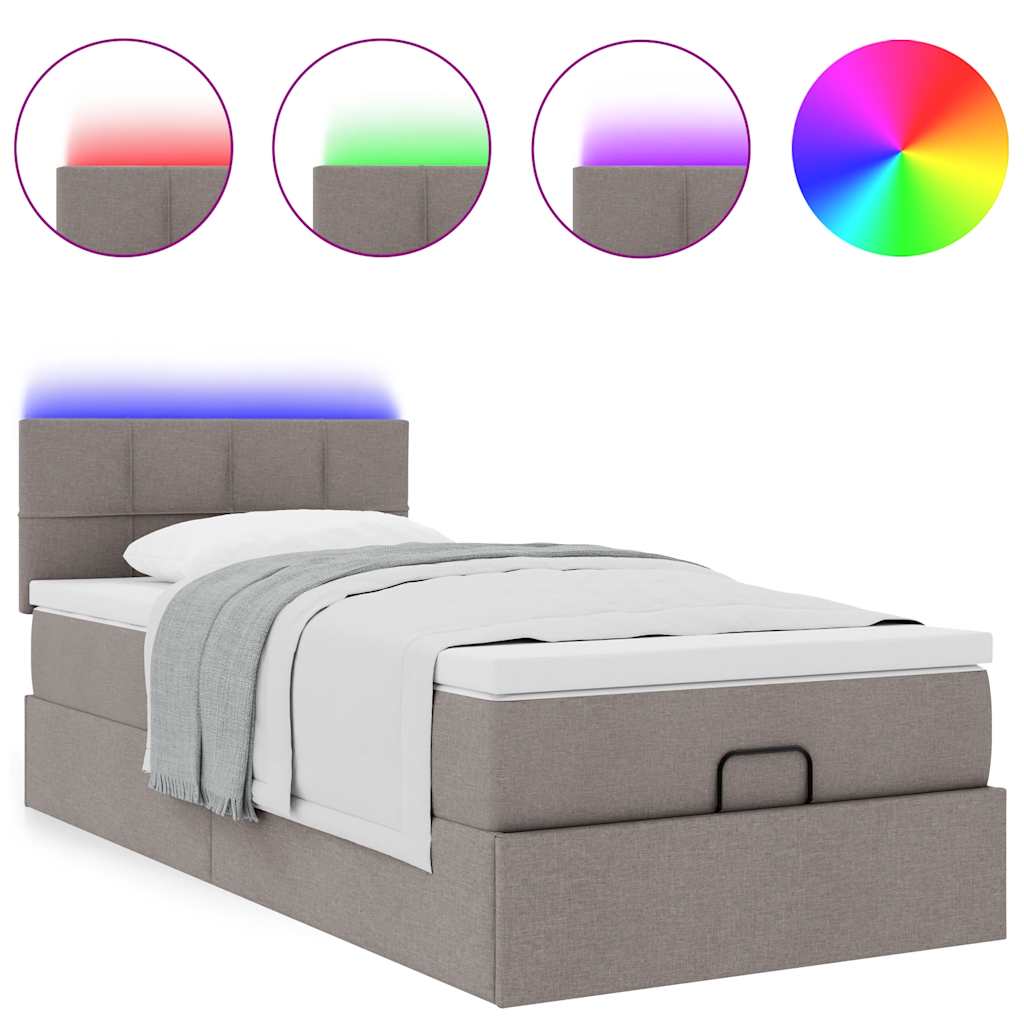 Ottomane Bett mit Matratze & LEDs Taupe 90x200 cm Stoff