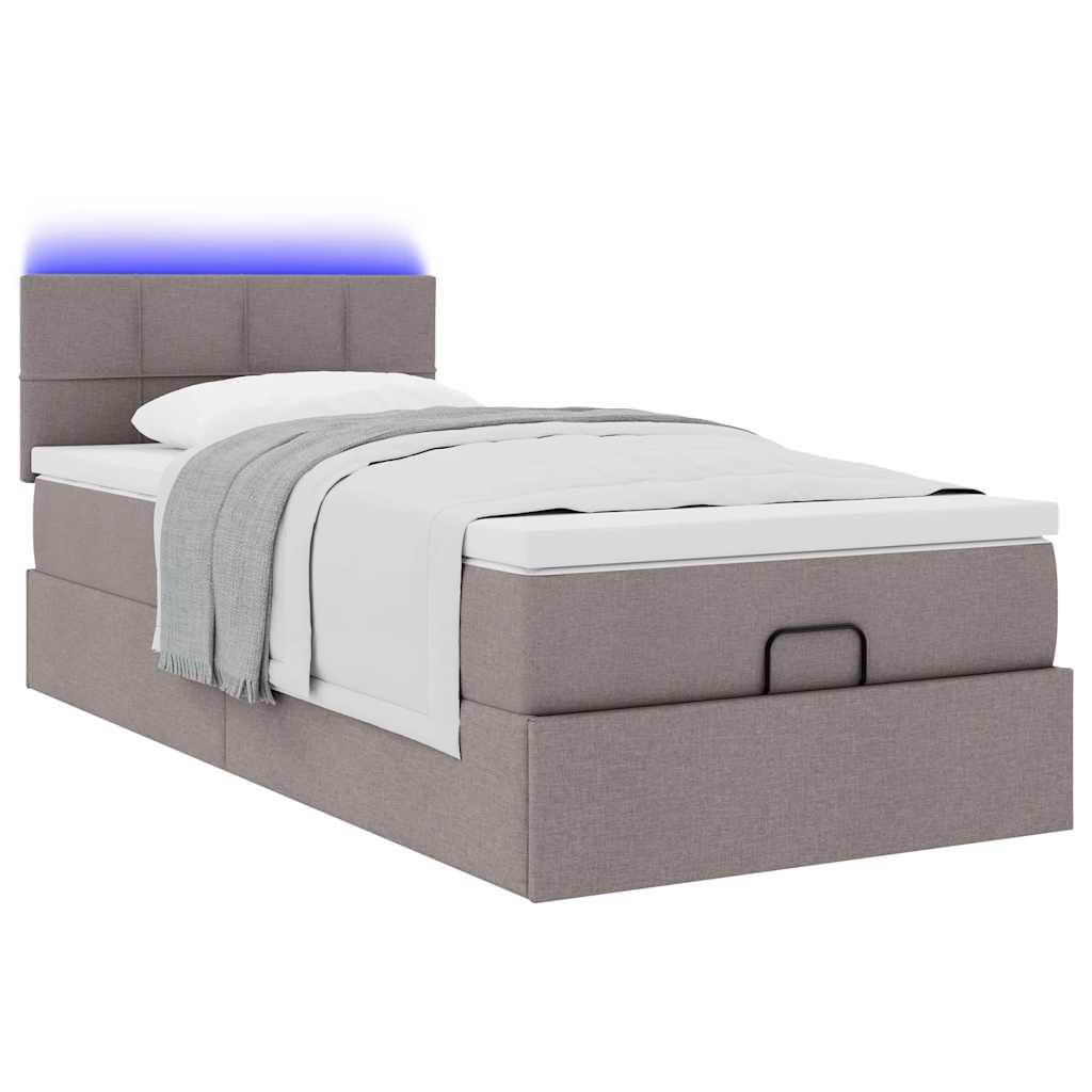 Ottomane Bett mit Matratze & LEDs Taupe 90x200 cm Stoff