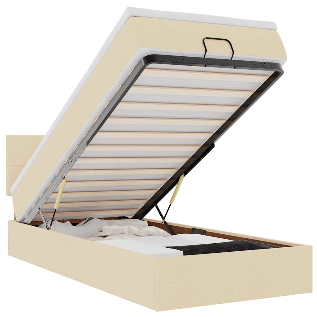 Ottomane Bett mit Matratze & LEDs Creme 90x200 cm Stoff