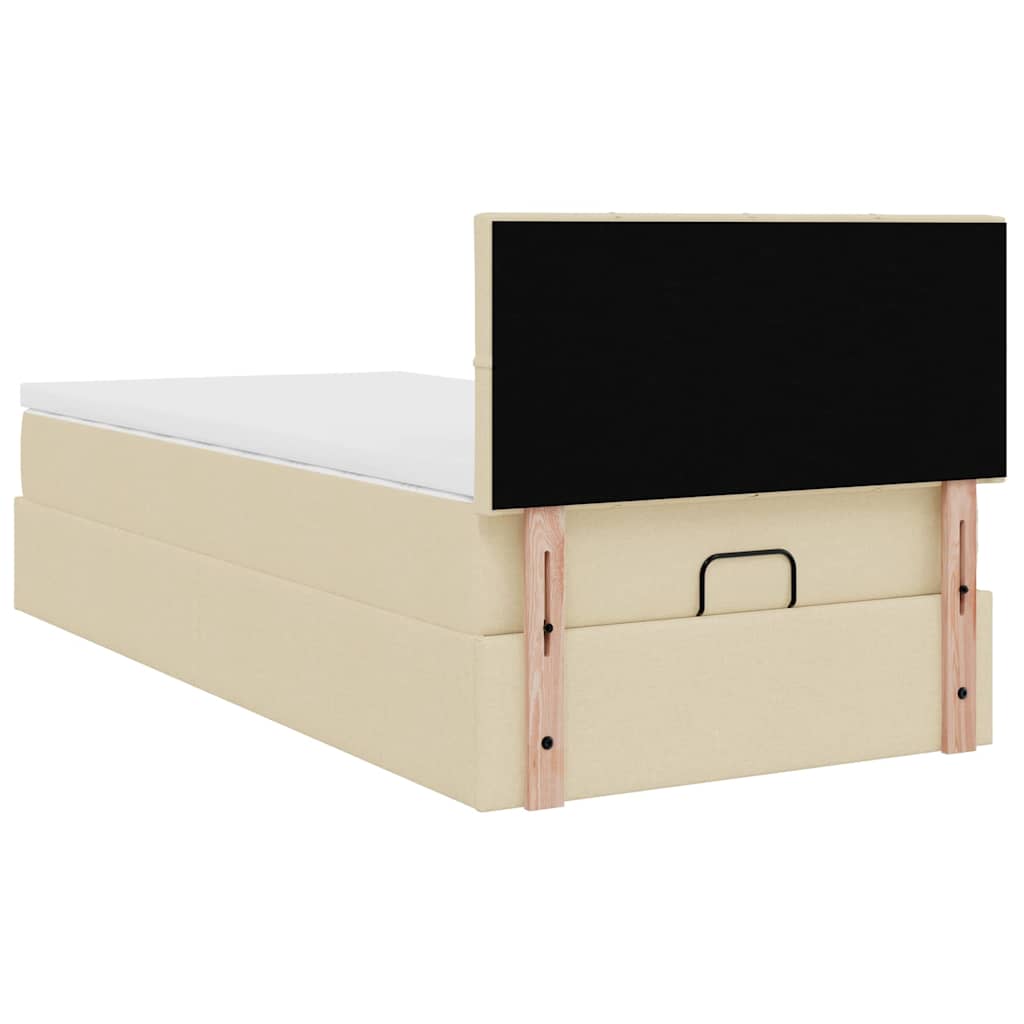 Ottomane Bett mit Matratze & LEDs Creme 90x200 cm Stoff