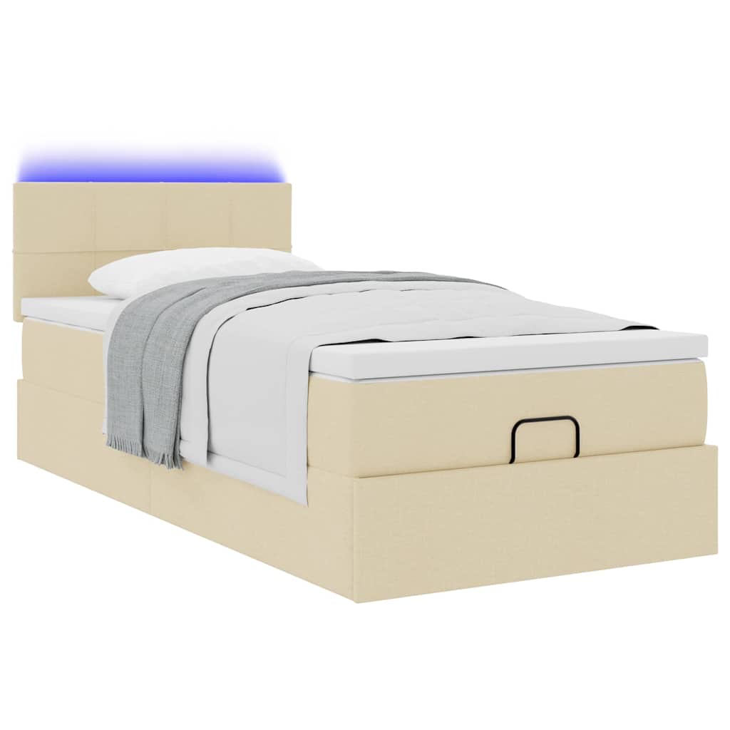 Ottomane Bett mit Matratze & LEDs Creme 90x200 cm Stoff