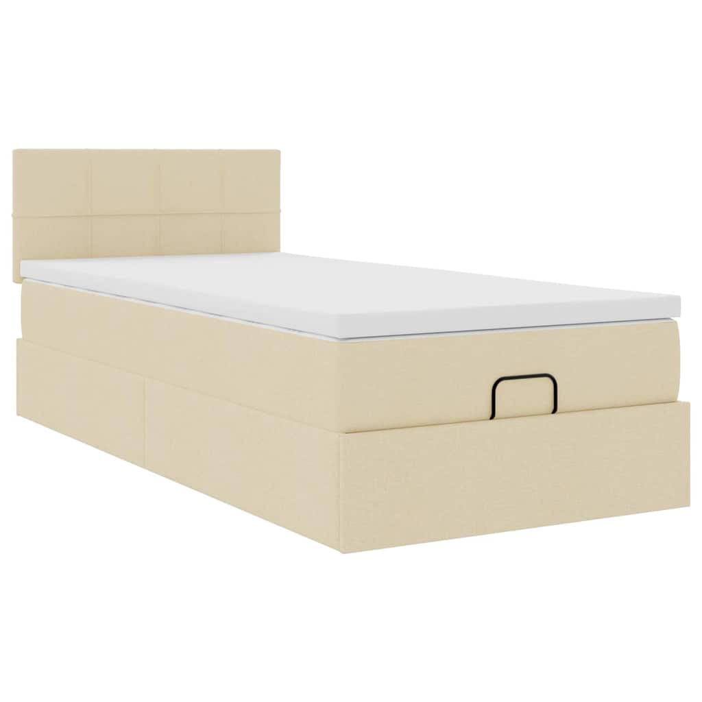 Ottomane Bett mit Matratze & LEDs Creme 90x200 cm Stoff