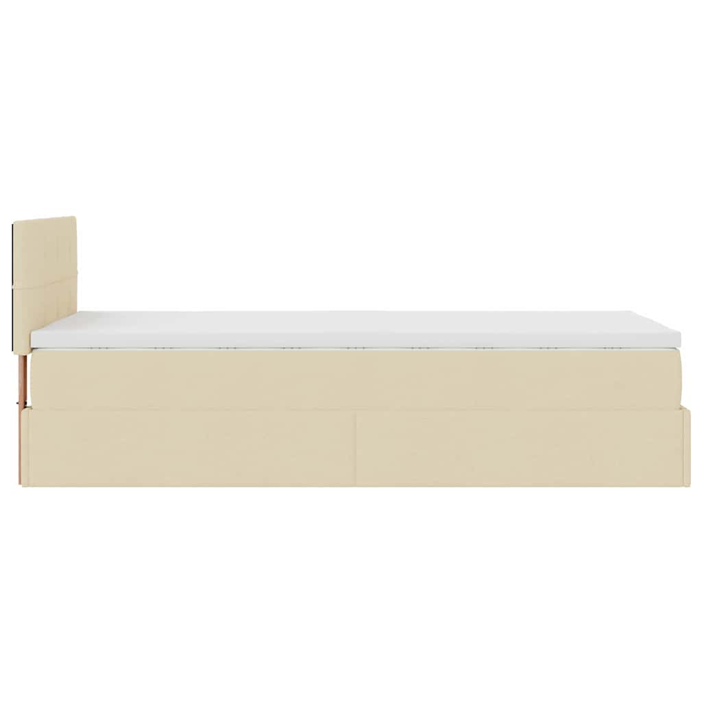 Ottomane Bett mit Matratze & LEDs Creme 90x200 cm Stoff