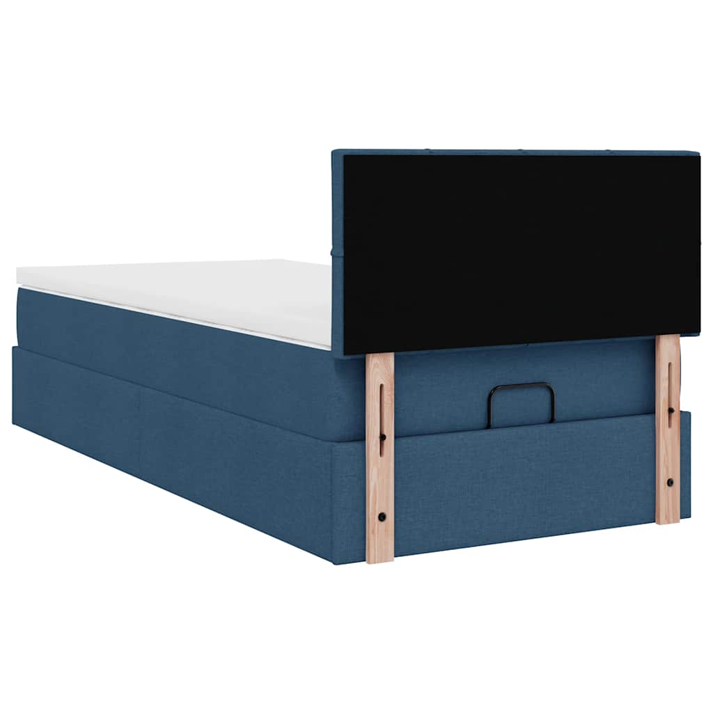 Ottomane Bett mit Matratze & LEDs Blau 90x200 cm Stoff