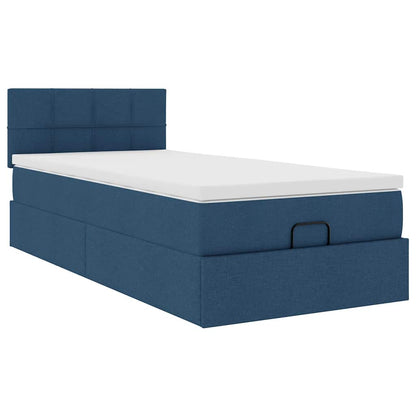 Ottomane Bett mit Matratze & LEDs Blau 90x200 cm Stoff
