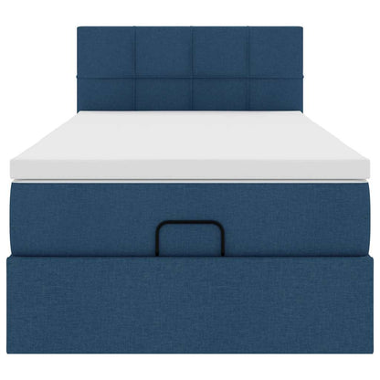Ottomane Bett mit Matratze & LEDs Blau 90x200 cm Stoff