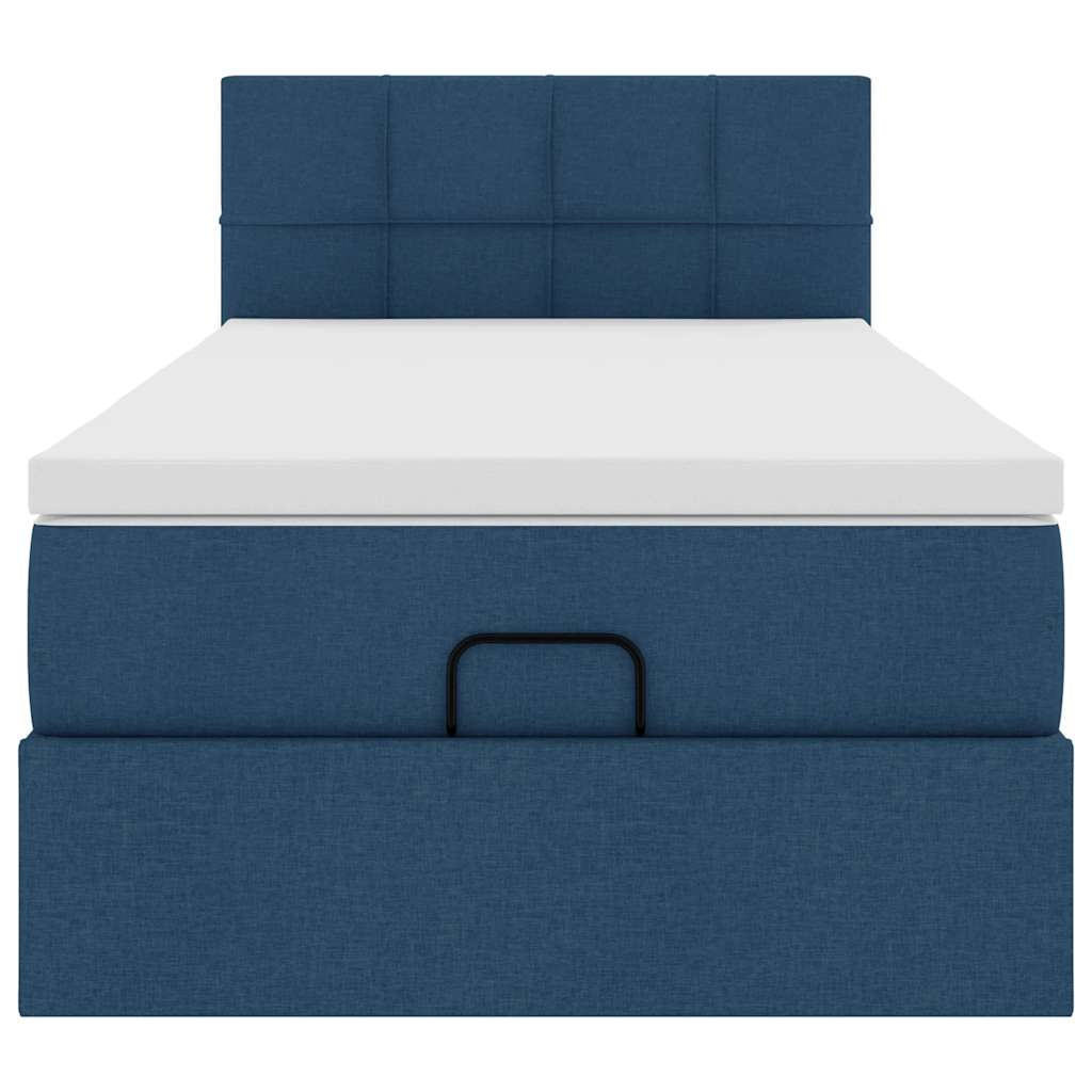 Ottomane Bett mit Matratze & LEDs Blau 90x200 cm Stoff