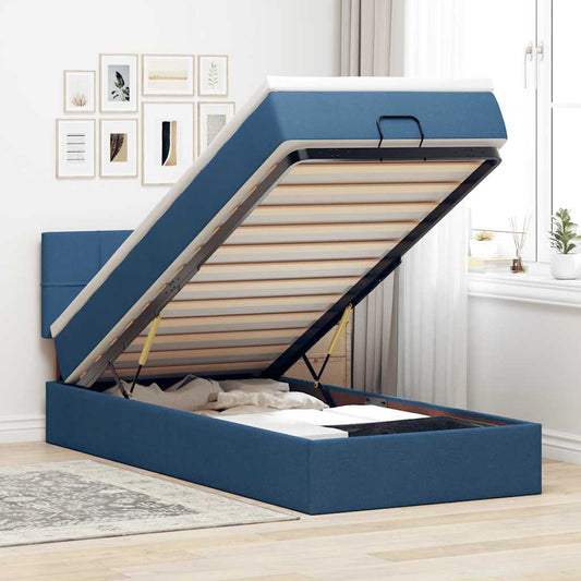 Ottomane Bett mit Matratze & LEDs Blau 90x200 cm Stoff