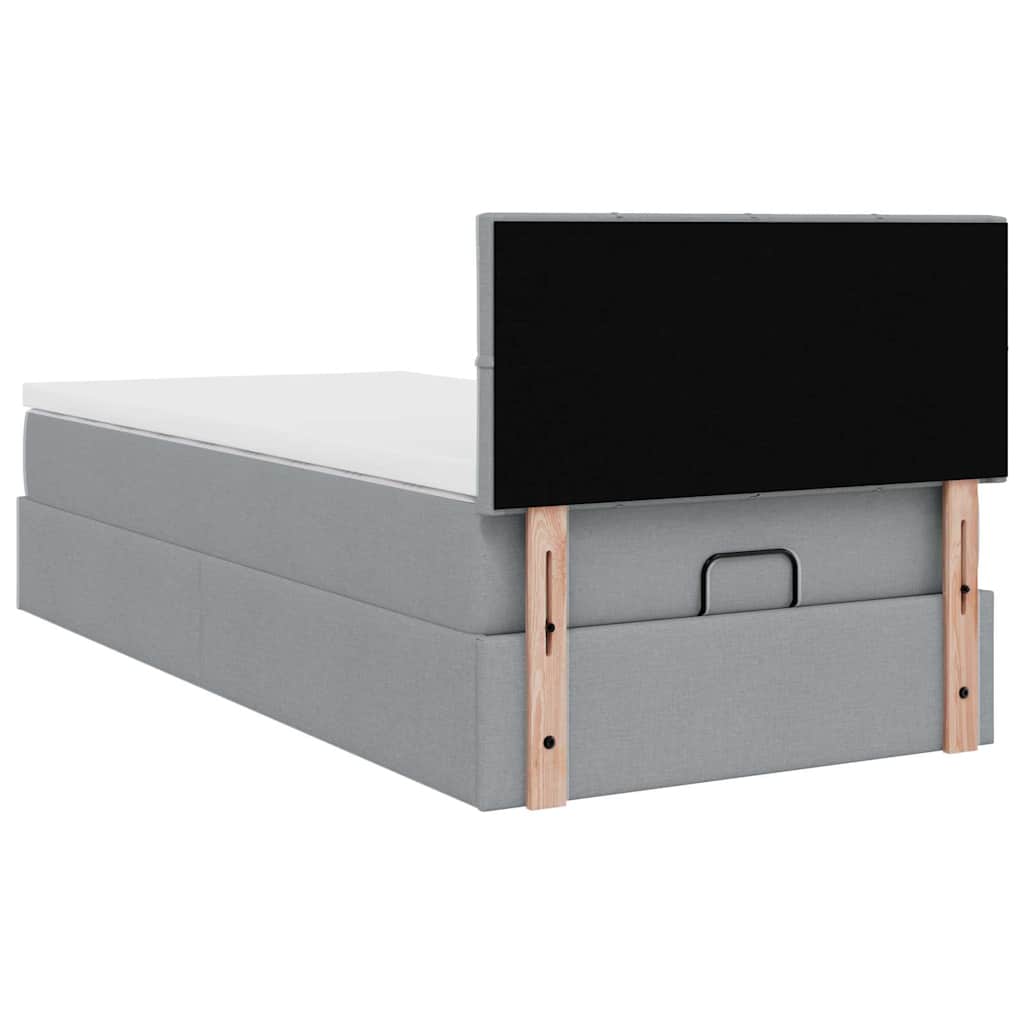 Ottoman-Bett mit Matratze & LEDs Hellgrau 100x200 cm Stoff