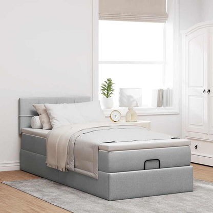 Ottoman-Bett mit Matratze & LEDs Hellgrau 100x200 cm Stoff