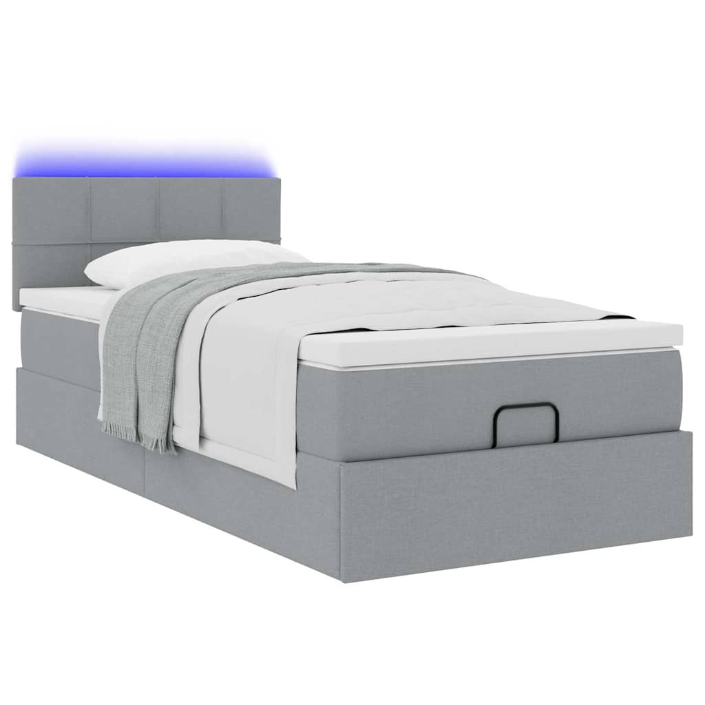 Ottoman-Bett mit Matratze & LEDs Hellgrau 100x200 cm Stoff