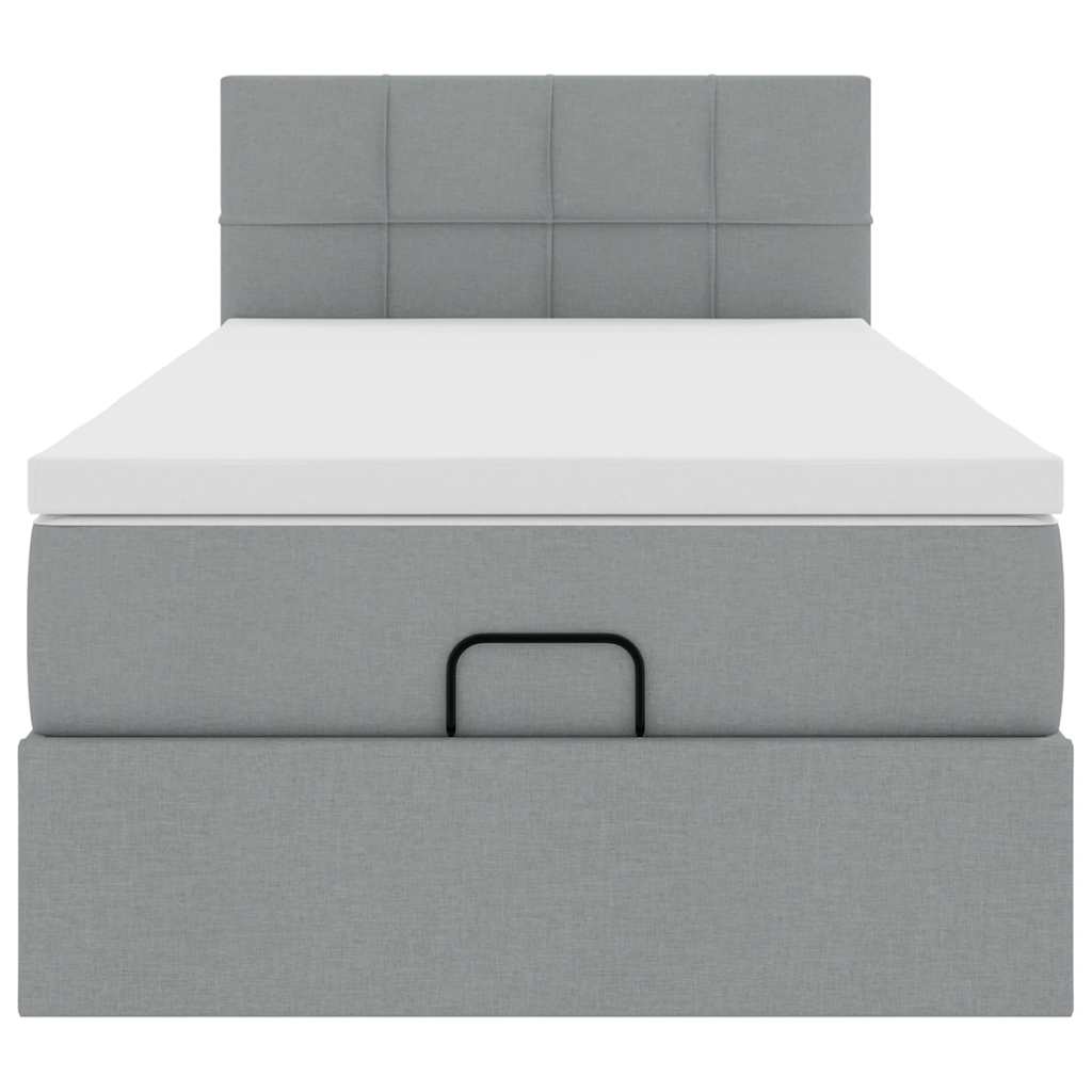 Ottoman-Bett mit Matratze & LEDs Hellgrau 100x200 cm Stoff