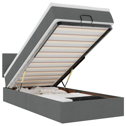 Ottoman-Bett mit Matratze & LEDs Dunkelgrau 100x200 cm Stoff