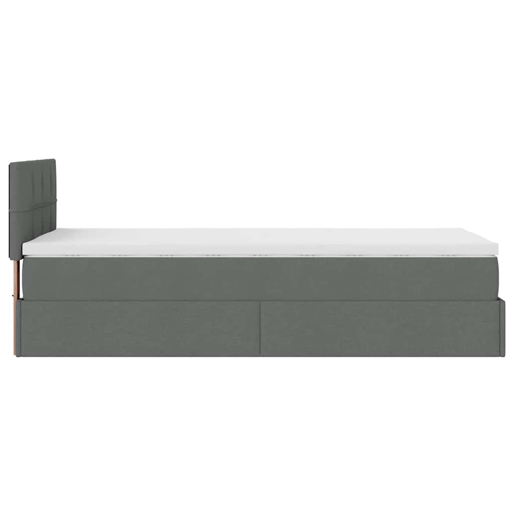 Lit ottoman avec matelas et LED tissu gris foncé 100x200 cm