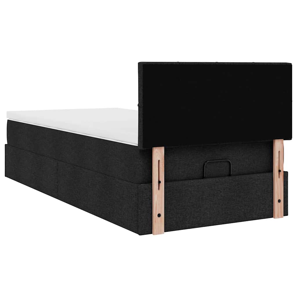 Ottoman-Bett mit Matratze & LEDs Schwarz 100x200 cm Stoff