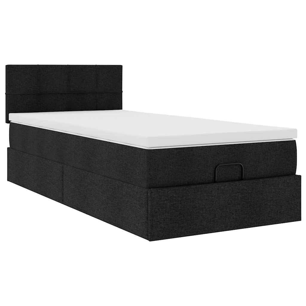 Ottoman-Bett mit Matratze & LEDs Schwarz 100x200 cm Stoff