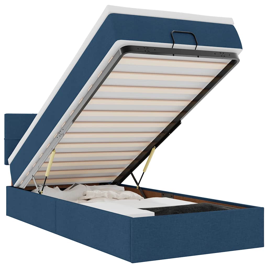 Ottomane Bett mit Matratze & LEDs Blau 100x200 cm Stoff