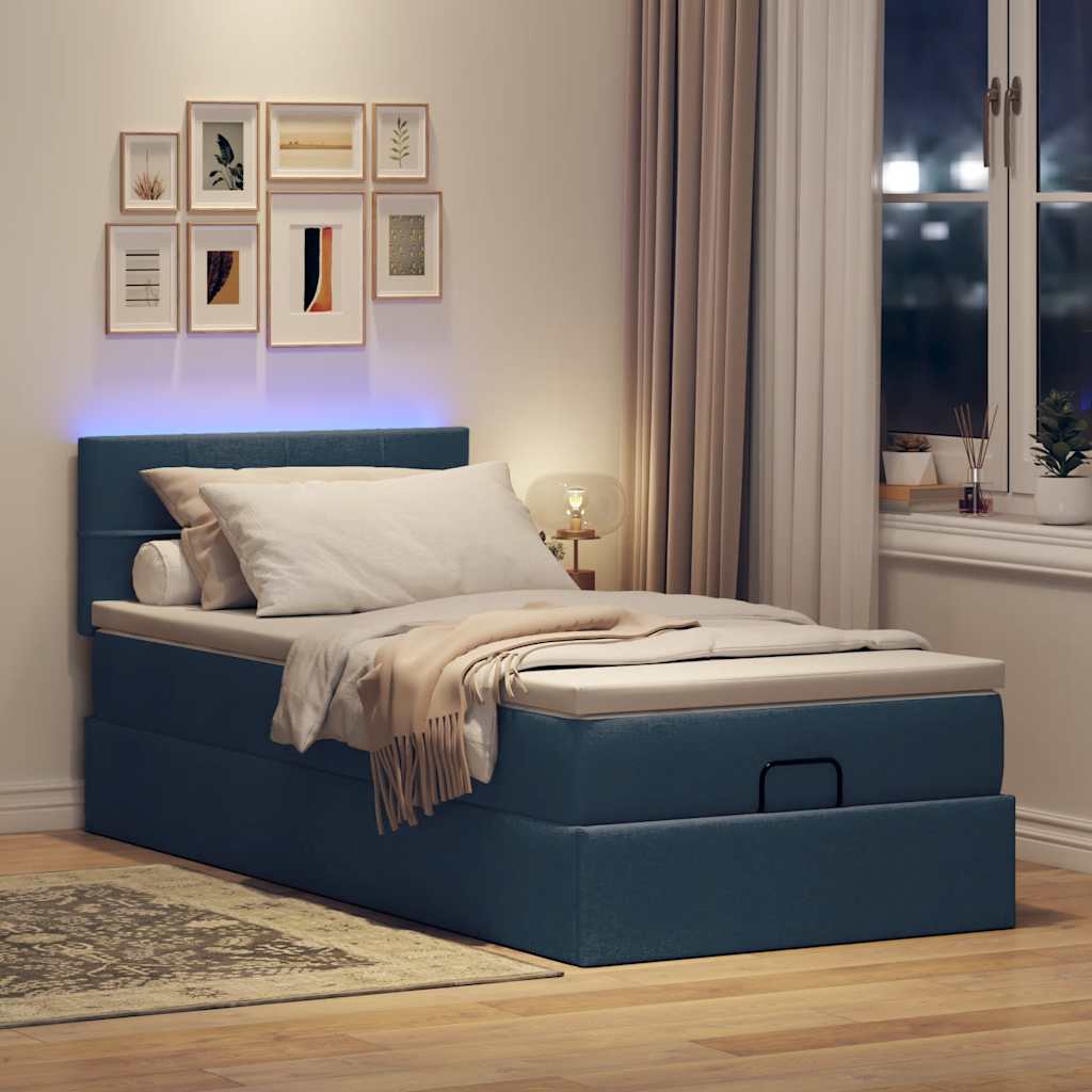 Ottomane Bett mit Matratze & LEDs Blau 100x200 cm Stoff