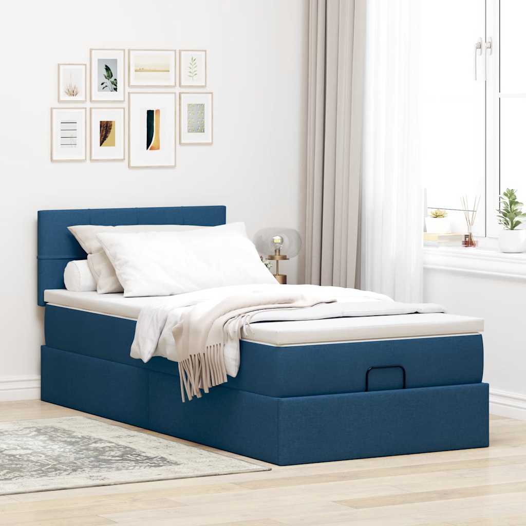 Ottomane Bett mit Matratze & LEDs Blau 100x200 cm Stoff