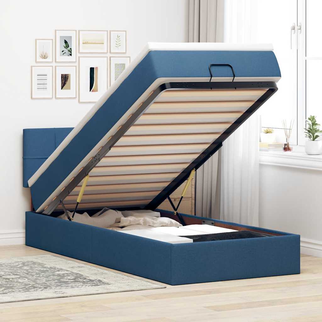 Ottomane Bett mit Matratze & LEDs Blau 100x200 cm Stoff