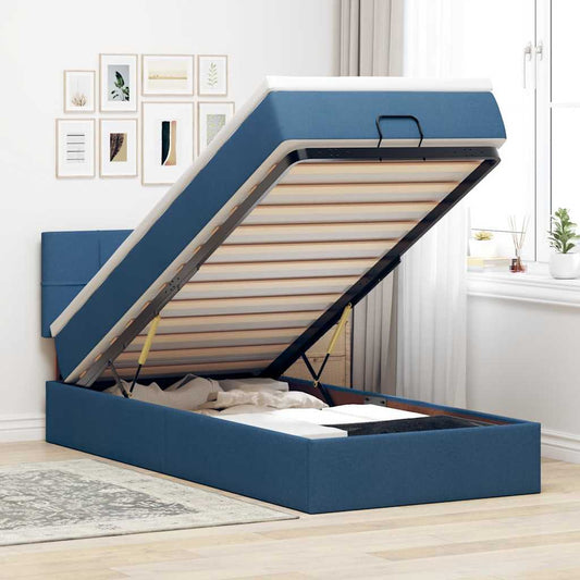 Ottomane Bett mit Matratze & LEDs Blau 100x200 cm Stoff