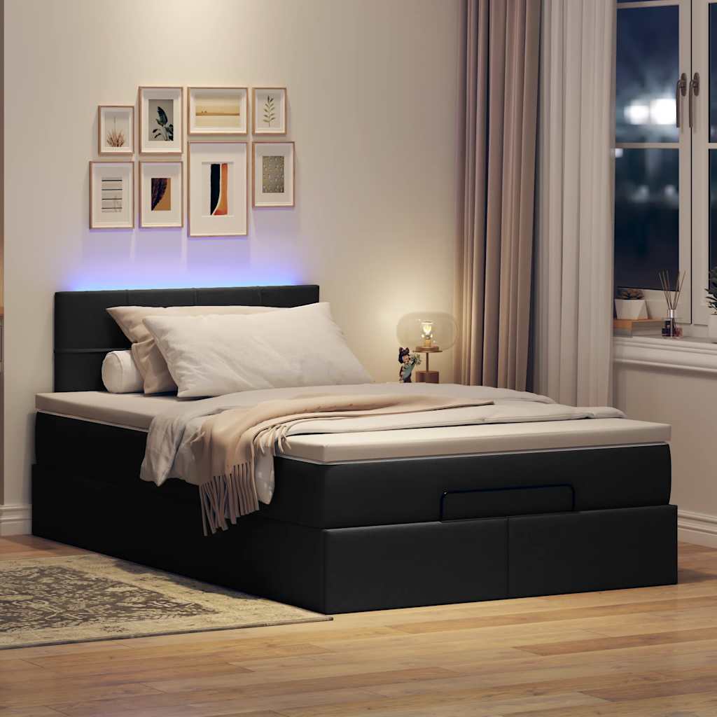 Ottomane Bett mit Matratze & LEDs Schwarz 120x190 cm Stoff