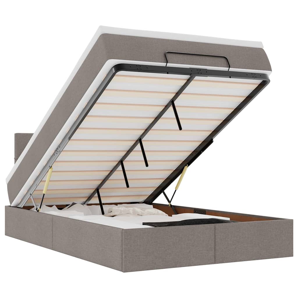 Ottomane Bett mit Matratze & LEDs Taupe 120x190 cm Stoff