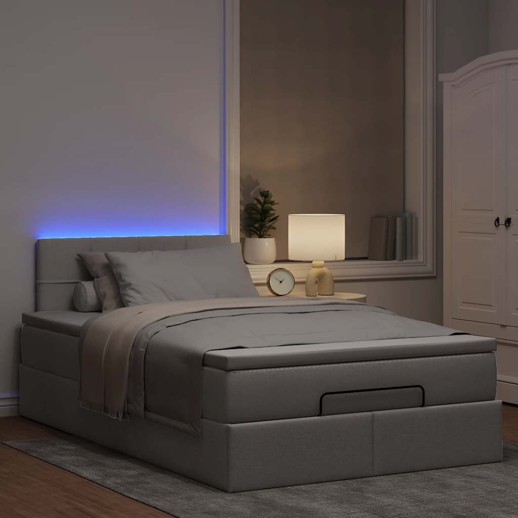 Ottomane Bett mit Matratze & LEDs Taupe 120x190 cm Stoff