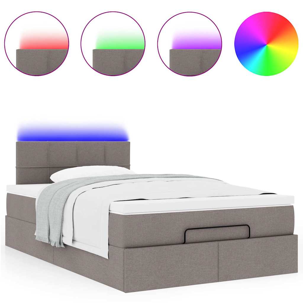 Ottomane Bett mit Matratze & LEDs Taupe 120x190 cm Stoff