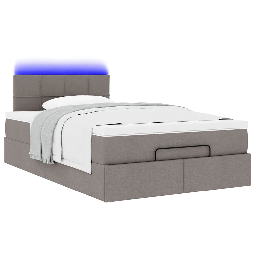 Ottomane Bett mit Matratze & LEDs Taupe 120x190 cm Stoff