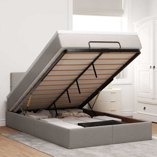 Ottomane Bett mit Matratze & LEDs Taupe 120x190 cm Stoff