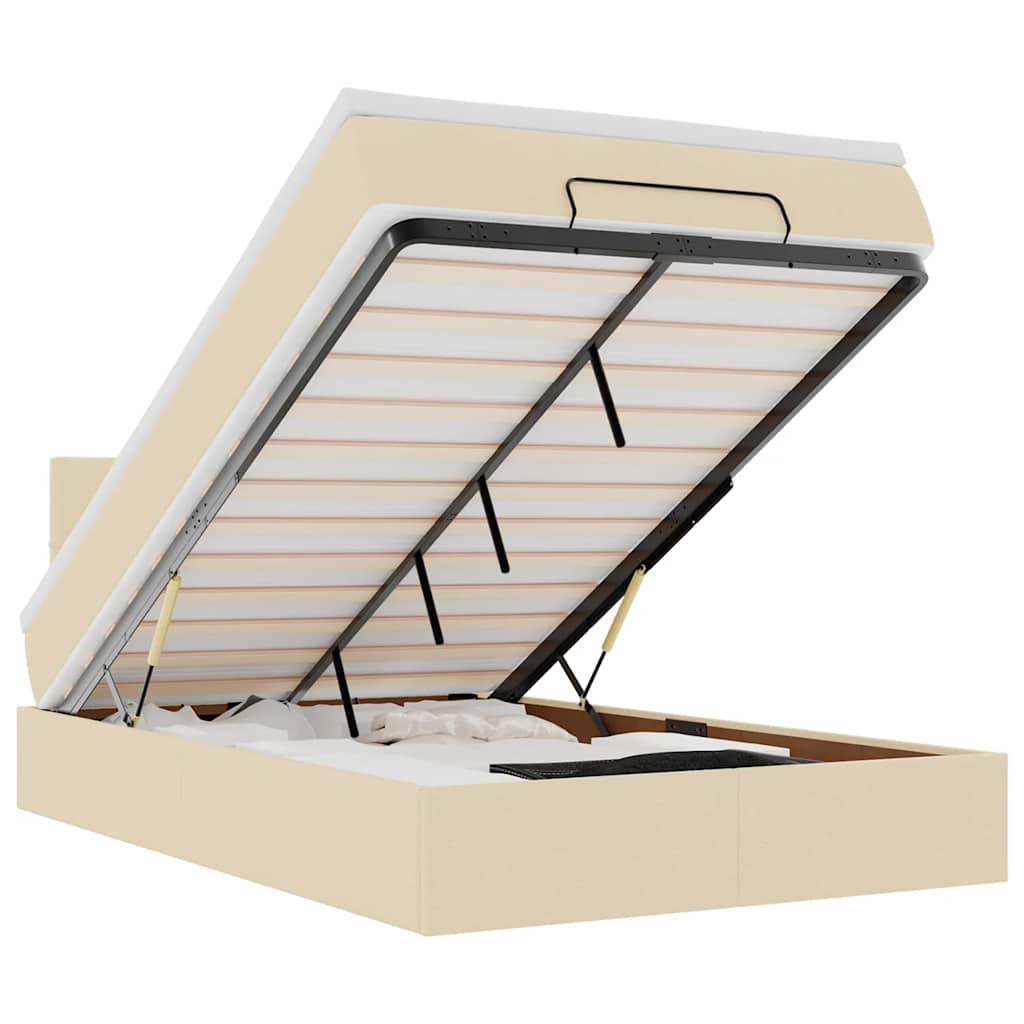 Ottomane Bett mit Matratze & LEDs Creme 120x190 cm Stoff