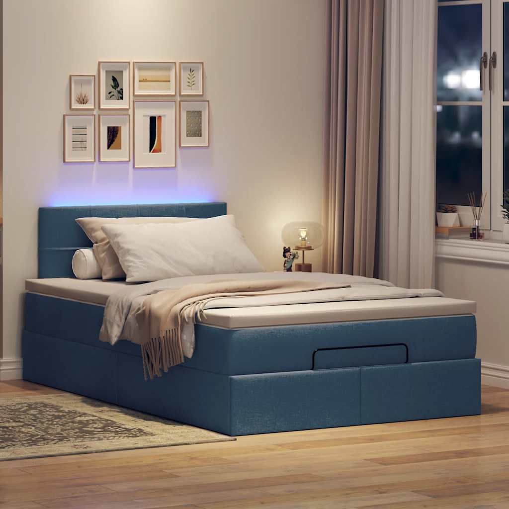 Ottomane Bett mit Matratze & LEDs Blau 120x190 cm Stoff