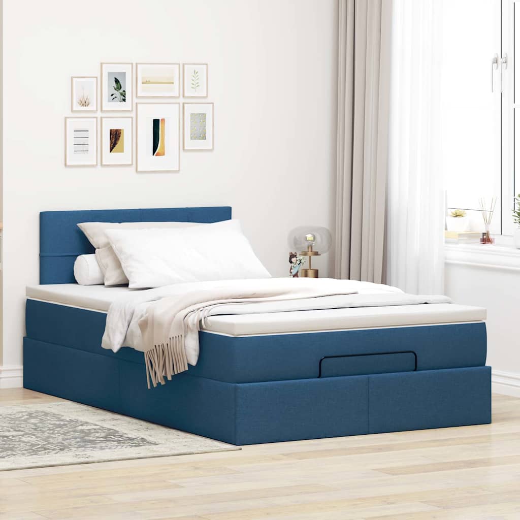 Ottomane Bett mit Matratze & LEDs Blau 120x190 cm Stoff