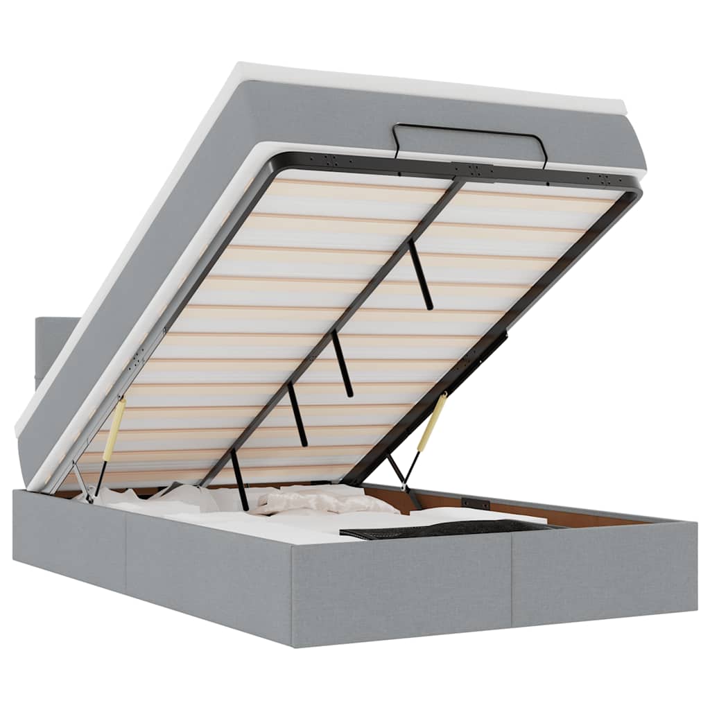 Ottoman-Bett mit Matratze & LEDs Hellgrau 120x200 cm Stoff