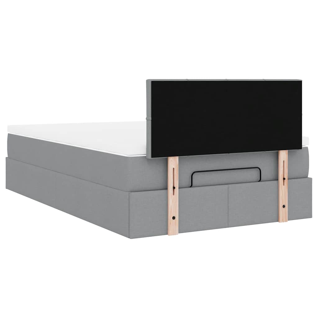 Ottoman-Bett mit Matratze & LEDs Hellgrau 120x200 cm Stoff